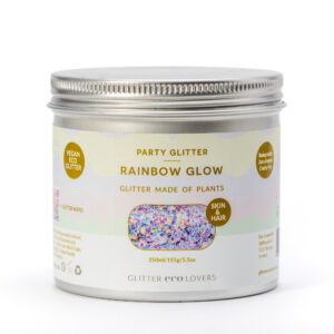 Eco glitter stor pro beholder 250ml i regnbuefarger fra Glitter Eco Lovers.