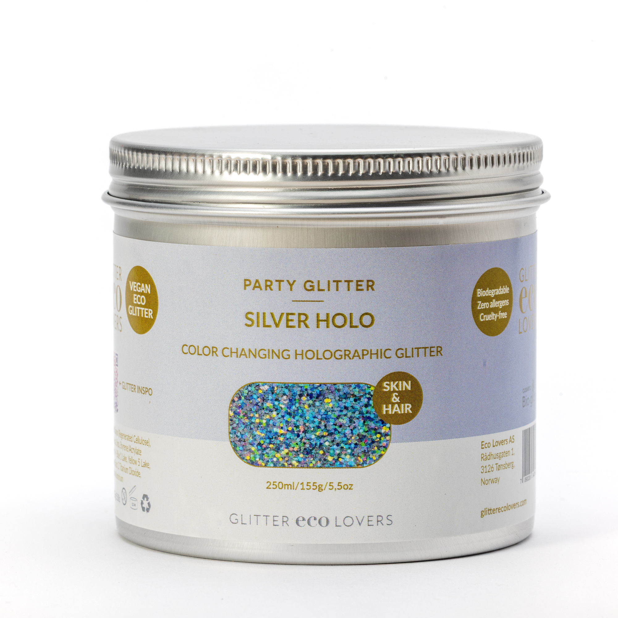 Silver holo styling glitter er et holografisk glitter som endrer farge i lyset